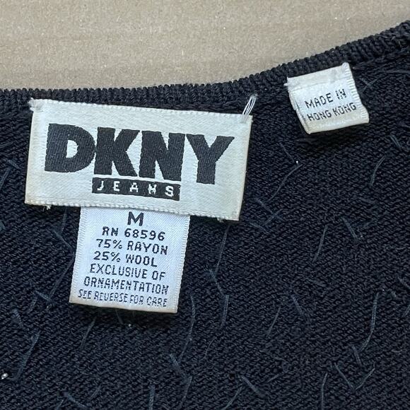 Y2K DKNY Jeans Beaded Cardigan Sweater Black Button Front Oversized M Vamp Glam - Picture 5 of 9